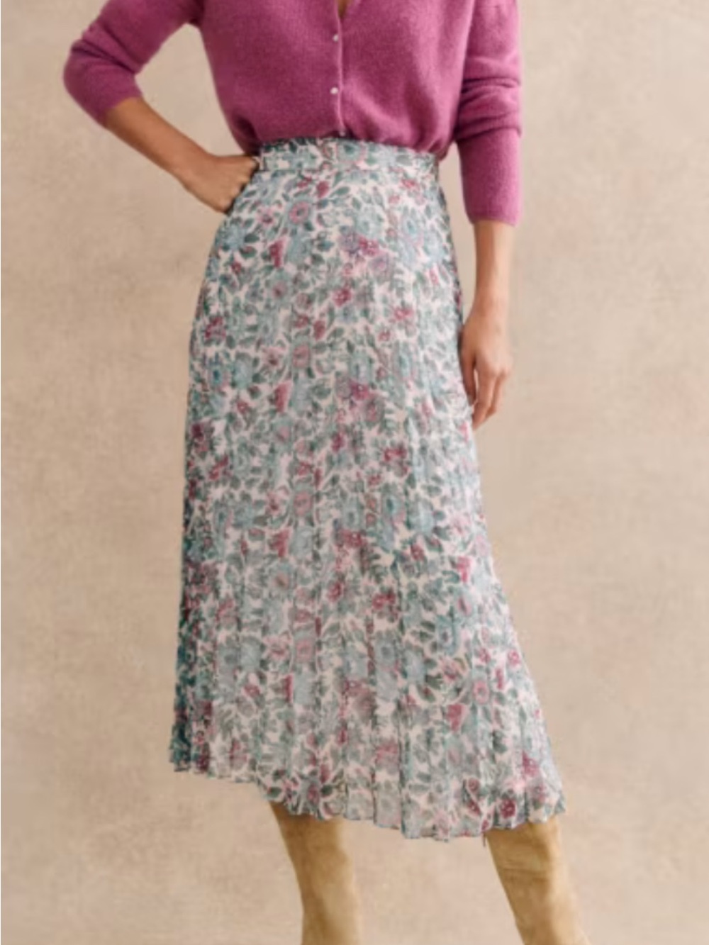 Sezane Floral Pleated Dune Midi Skirt - Like New, never worn